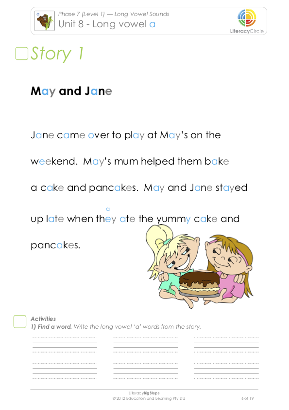 long vowel a story, level 1 Phonetics Long vowel story